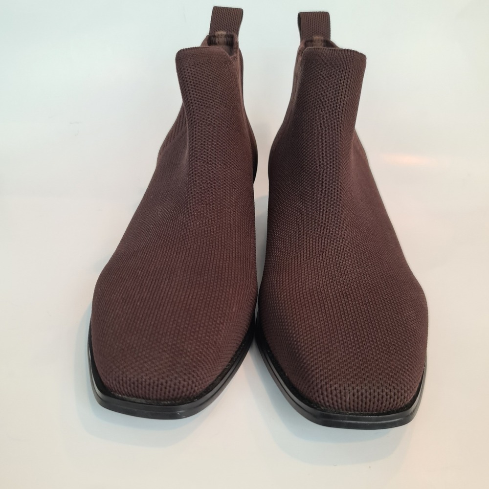 Vivaia Brown Knit Square Toe Chelsea Ankle Boots 39.5 Low Block Heel Womens 8.5 - Picture 2 of 10